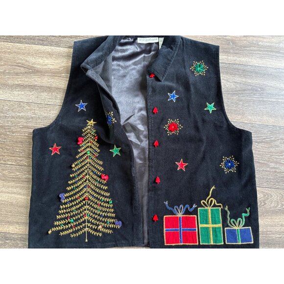 VINTAGE DRESSBARN CHRISTMAS VELVET & SATIN EMBROIDERY VEST WOMENS XL HOLIDAYS - Picture 2 of 5